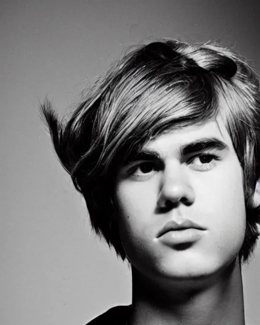 Prompt: a portrait of a 1 9 6 0 s hippie looking like justin bieber