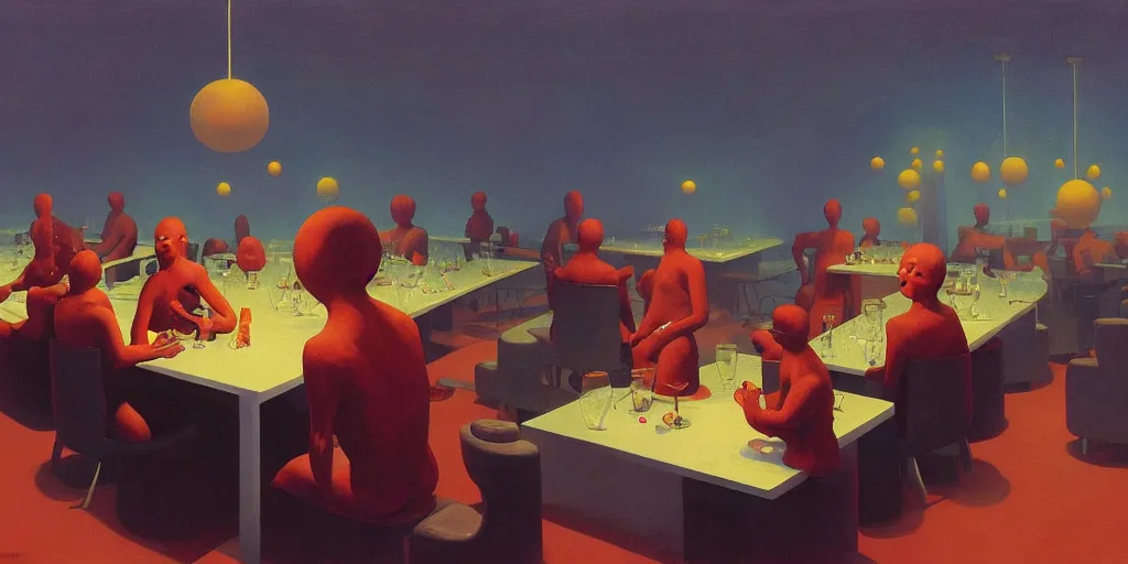 Image similar to spherical lava people at underwater restaurant Edward Hopper and James Gilleard, Zdzislaw Beksinski highly detailed