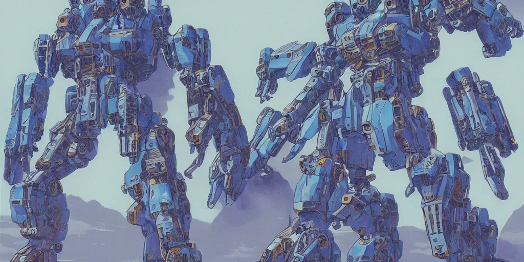 Image similar to risograph, gigantic mecha faces, no artifacts, mecha faces, a lot of exotic mecha faces, big human mecha faces everywhere, by moebius, matte blue colors, surreal design, crispy, super - detailed, a lot of tiny details, no blur, 4 k, fullshot