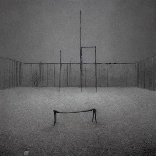 Image similar to Playground. Vacant. Eerie. Unsettling. Zdzisaw Beksinski