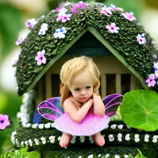 Image similar to tiny cute fairy in a flower house