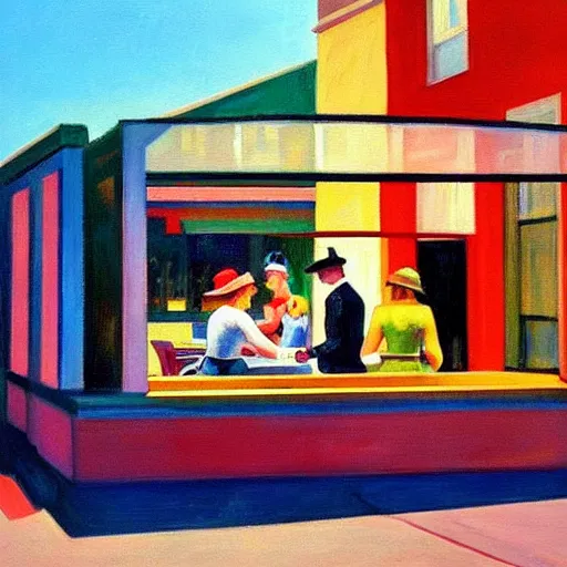 Prompt: a beautiful painting of hat's some gay shit right there, in the style of edward hopper n 9