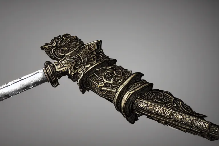 Image similar to magical artifact, sword, intricate, artstation, dramatic lighting