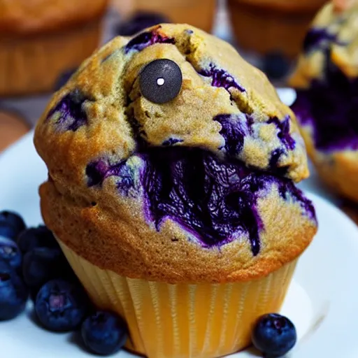Prompt: photo surreal of a scary spectral ghost eating a blueberry muffin nightmare fuel