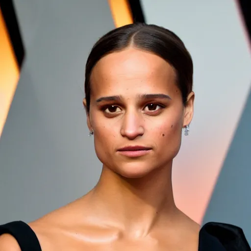 Image similar to alicia vikander. facing away from us. watches sunset. perfect anatomy. meticulous detail