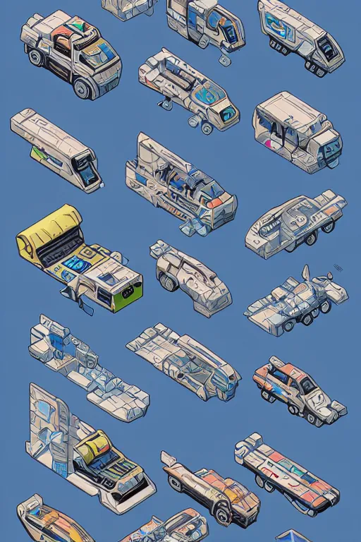 Image similar to isometric design, sprite sheet, game resources, futuristic van by josan gonzalez