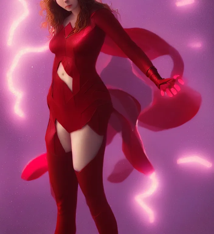Image similar to Sweetie Fox as Scarlet Witch, portrait, full body, hyper detailed, digital art, trending in artstation, cinematic lighting, studio quality, smooth render, unreal engine 5 rendered, octane rendered, art style by klimt and nixeu and ian sprigger and wlop and krenz cushart