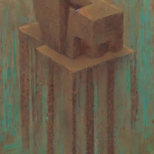 Image similar to an impasto pensive painting by shaun tan of an abstract forgotten sculpture by the caretaker and ivan seal