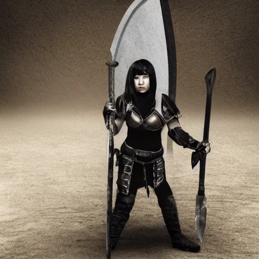 Prompt: photo of a female executioner warrior with a giant axe