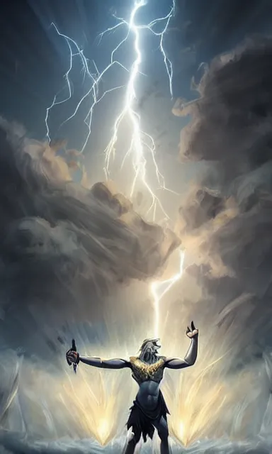 Image similar to epic scene of zeus, lightning, portrait, sharp focus, fantasy, digital art, concept art, dynamic lighting, epic composition, by emylie boivin, rossdraws