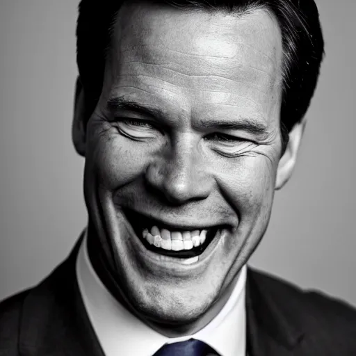 Image similar to closeup portrait of mark rutte dutch prime minister laughing, photography