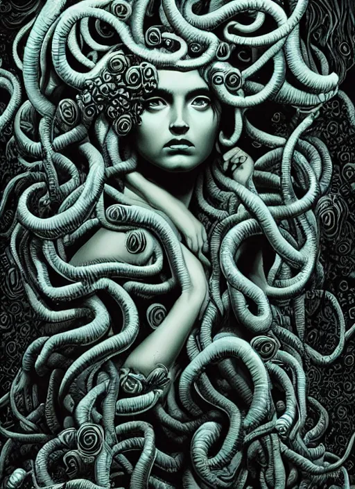 Image similar to Medusa goddess painting by Dan Hillier, trending on artstation, artstationHD, artstationHQ, 4k, 8k