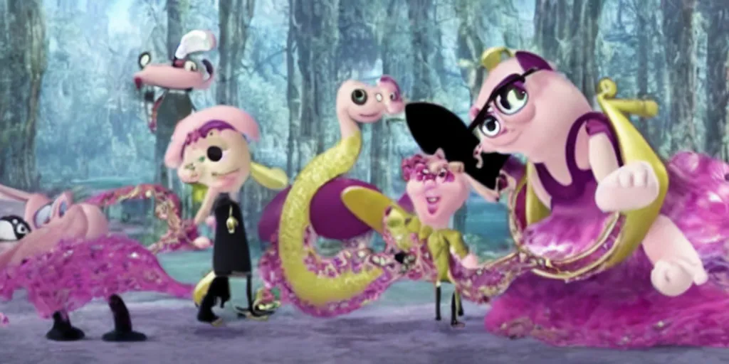 Image similar to a still from Chowder featuring Bayonetta