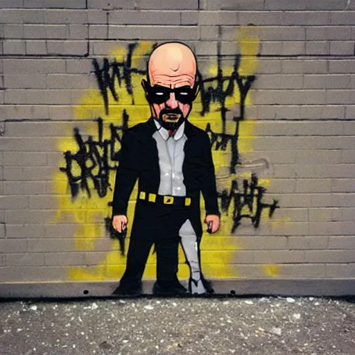 Image similar to Walter White as Batman, Heisenberg as the Dark Knight, Urban Graffiti Banksy, Bordalo, trending on artstation