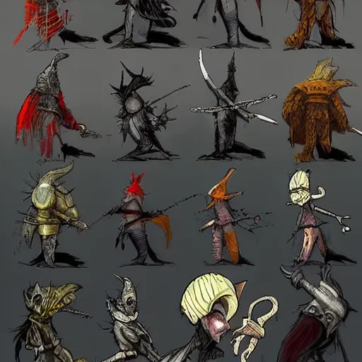 Image similar to Dark Souls character art in the style of Dr. Seuss