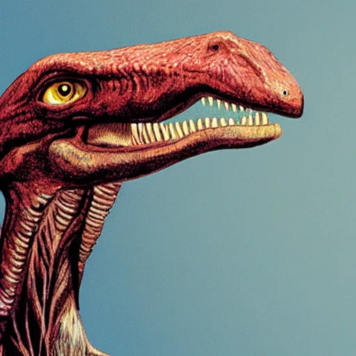 Image similar to velociraptor photographed by Annie Leibovitz