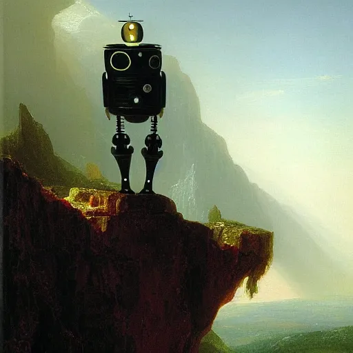 Prompt: a robot standing on the ledge by thomas cole