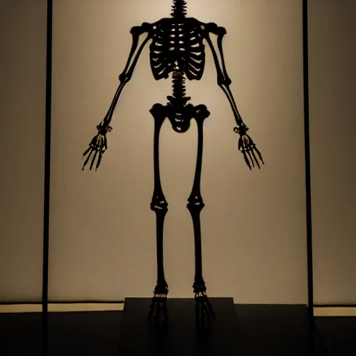 Prompt: human skeleton made of glass, dramatic lighting