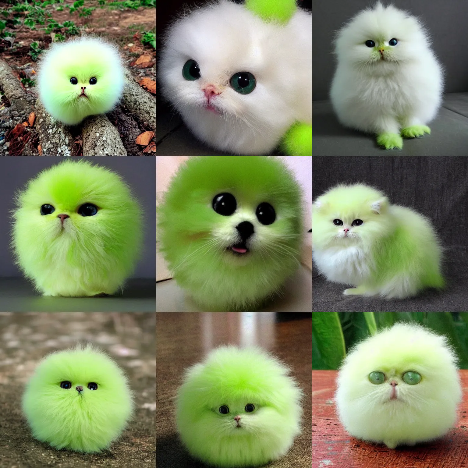Image similar to lime colored cute puff ball with adorable face