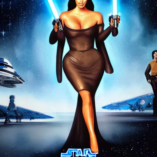 Image similar to kim kardashian in star wars movie poster high detail