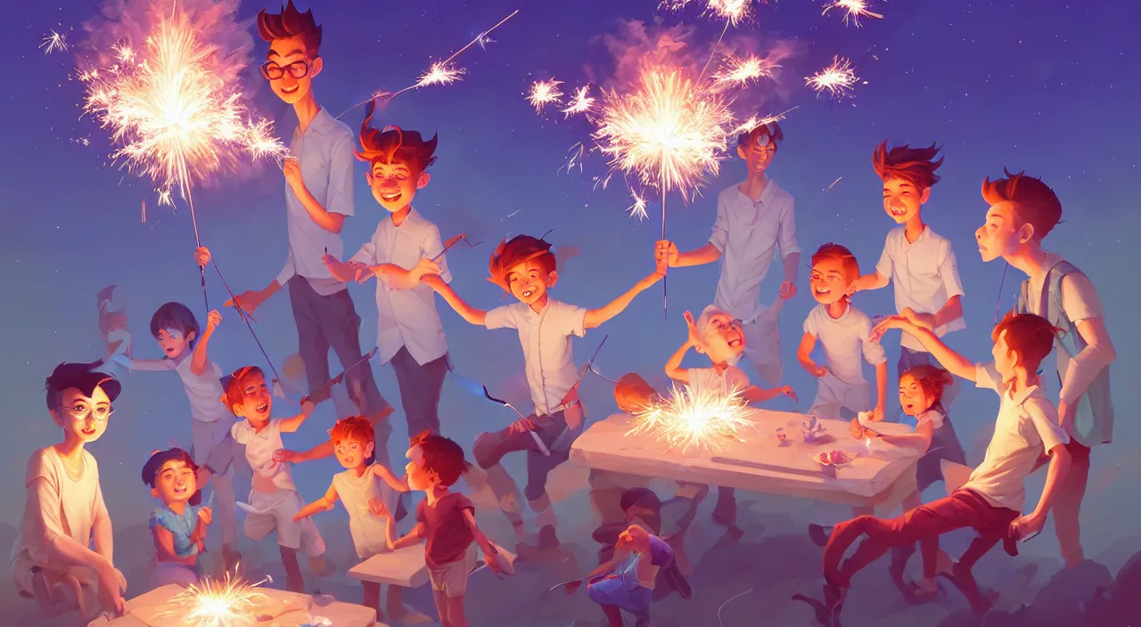 Prompt: family out in their back yard having a birthday party carrying sparklers, in marble incrusted of legends official fanart behance hd by Jesper Ejsing, by RHADS, Makoto Shinkai and Lois van baarle, ilya kuvshinov, rossdraws global illumination