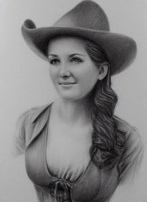 Image similar to 1 8 0 0 s style full body detailed pencil drawing of a cowgirl beautiful face, realistic