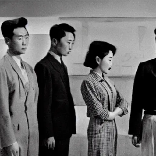 Prompt: 1950s Korean thriller film noir, Shin Sang-ok, 35mm film, Cooke Varotal 20-100 T3.1