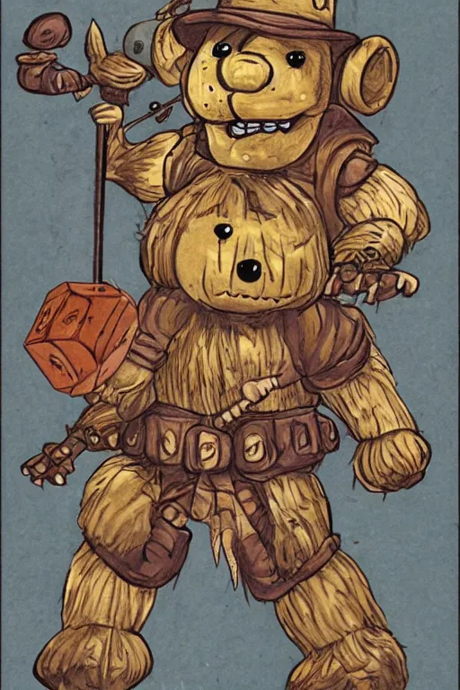 Image similar to freddy fazbear as a D&D monster illustration, 1981