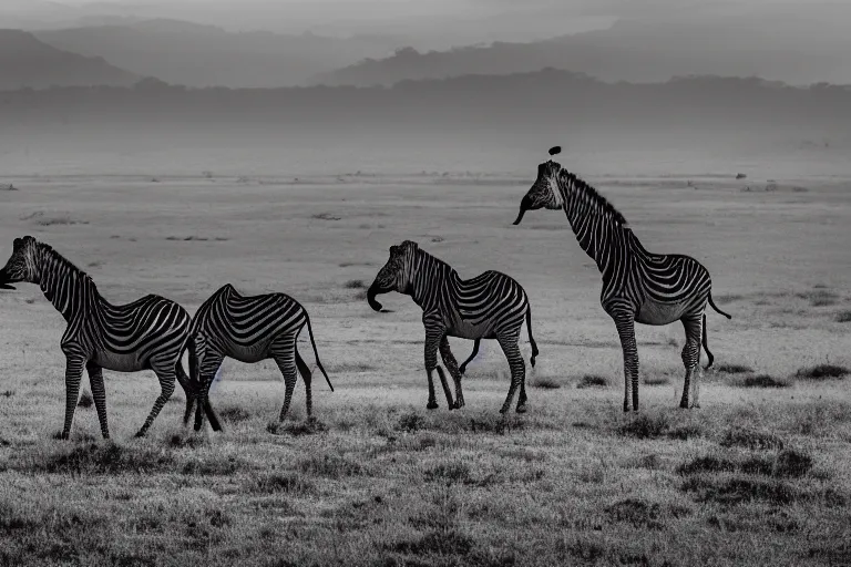Prompt: beautiful award winning photo of landscape in Africa, zebras elephants giraffes in the distance