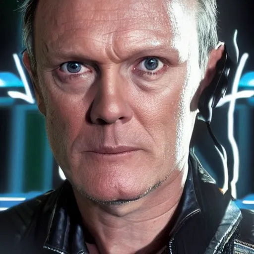 Image similar to Anthony Head as Cyberpunk Uther