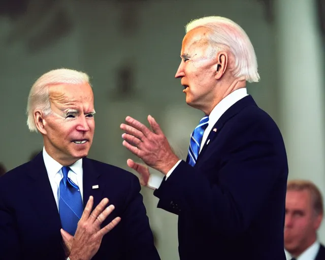 Image similar to president joe biden face to face with president joe biden, nikon 3 5 mm, photograph