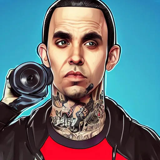 Image similar to Travis barker in the style of gta san andreas in the style of artgerm, rossdraws