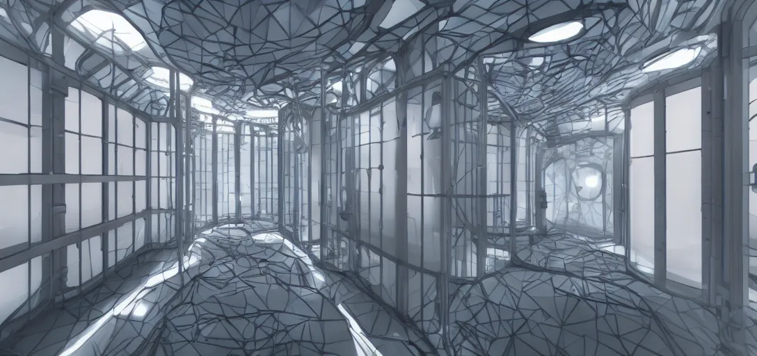 Image similar to a hyperfuturistic prison cell
