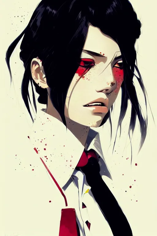 Image similar to a ultradetailed beautiful panting of a stylish woman wearing a shirt with a tie, she has black hair, by conrad roset, greg rutkowski and makoto shinkai, trending on artstation