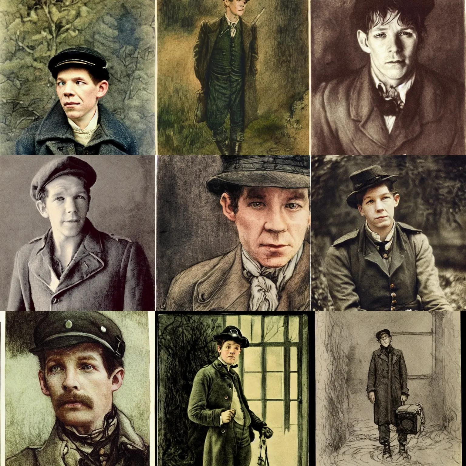 Prompt: thirtysomething years old lee evans as a ( ( ( sad ) ) ), dreamy, quirky 1 9 th century, austrian postman. detailed soft focus natural lights, portrait by arthur rackham