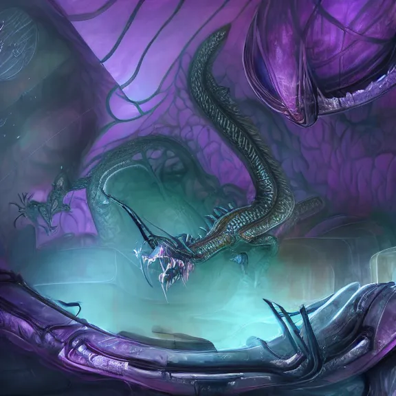 Image similar to inside a cavernous stomach, the walls purple and pulsing, acid pooling inside, acid melting and digesting a small dragon, food pov, micro pov, prey pov, vore, digital art, pov furry art, anthro art, furry, warframe art, high quality, 8k 3D realistic, macro art, micro art, Furaffinity, Deviantart, Eka's Portal, G6