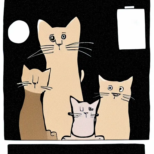 Prompt: a family portrait of cats, storyboard