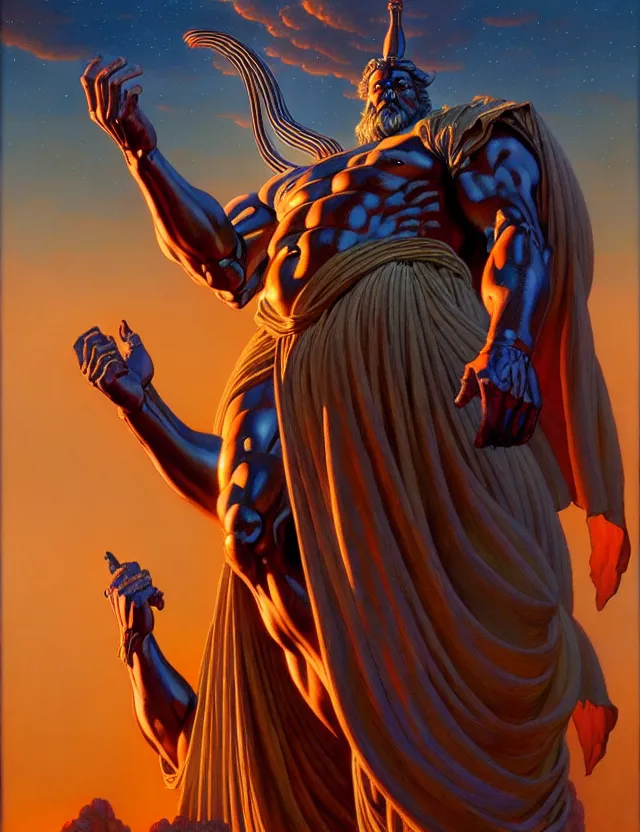 Prompt: a giant statue of zeus, mecha, tim hildebrandt, wayne barlowe, bruce pennington, donato giancola, trending on artstation, cinematic composition, beautiful lighting, hyper detailed, 8 k, oil on canvas