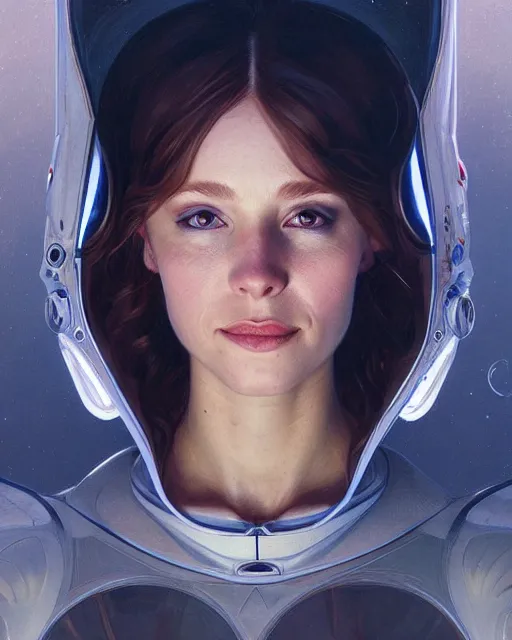 Prompt: portrait of renee boling, spacesuit, blue eyes, real life skin, intricate, elegant, highly detailed, artstation, concept art, smooth, sharp focus, art by artgerm and greg rutkowski and alphonse mucha