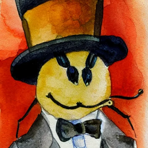 Image similar to a watercolor of a honeybee wearing a top hat