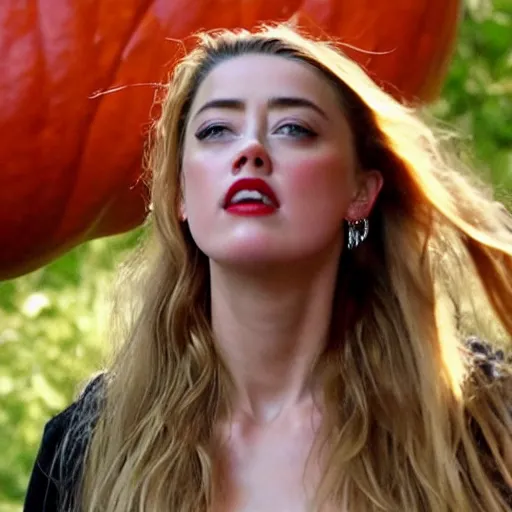 Image similar to amber heard emerging from inside a gourd