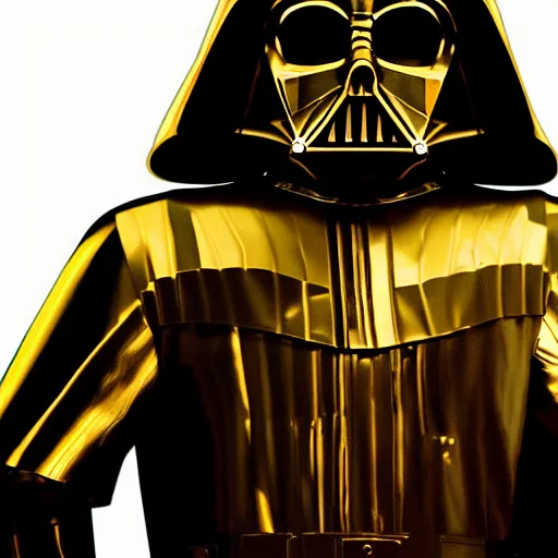 Image similar to A still of a golden Darth Vader suit, studio image,