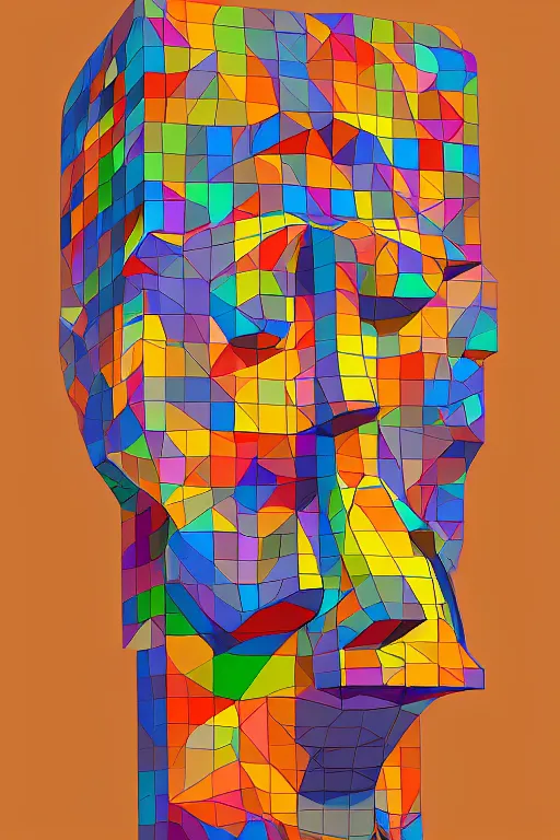 Prompt: abstract cubist moai statue geometric cutout digital illustration cartoon colorful beeple