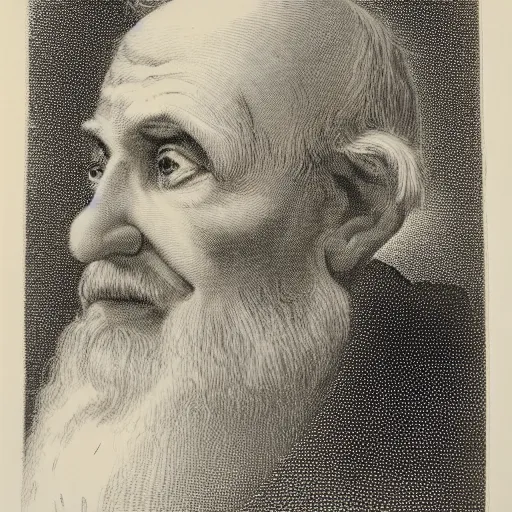 Image similar to a lithograph of a extremely old man