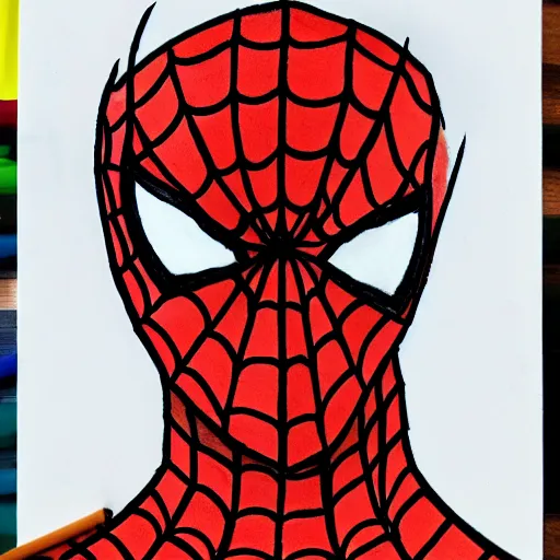 Image similar to crayon drawing of demonic spiderman, drawn by a 6 year old