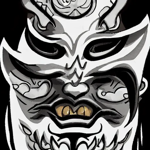 Prompt: man with a hannya mask, thunder spell, storm, landscape, artstation