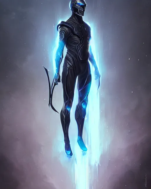 Image similar to character concept of iridescent sinewy smooth muscular male sleek glossy indigo black pearlescent flowing scifi armor with smooth black featureless helmet, by greg rutkowski, mark brookes, jim burns, tom bagshaw, magali villeneuve, trending on artstation