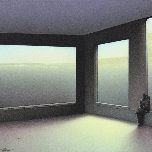 Prompt: painting of a syd mead scifi ancient civilzation empty room, beksinski