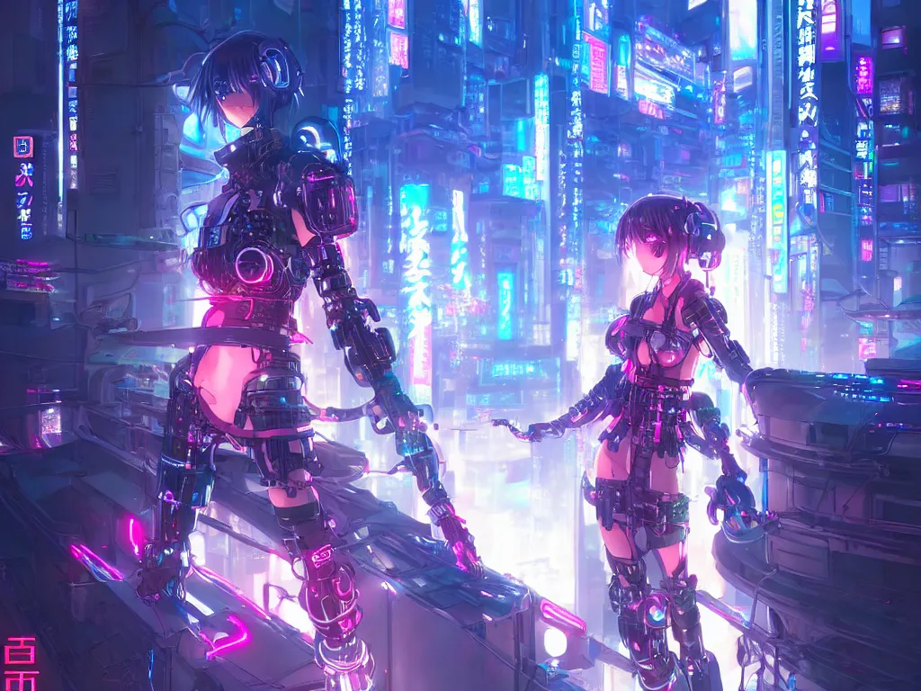 Image similar to anime key visual of futuristic cyber warrior girl, on cyberpunk neon light tokyo rooftop, ssci - fi and fantasy, intricate and very beautiful, highly detailed and digital painting, concept art, smooth, illustration, art by rongzhen luo, rossdraws and huaixuan xiang and wlop