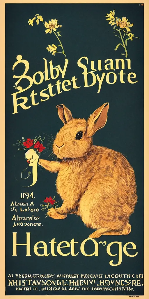 Image similar to a rabbit in the style of a 1 9 1 0 s poster advertisement